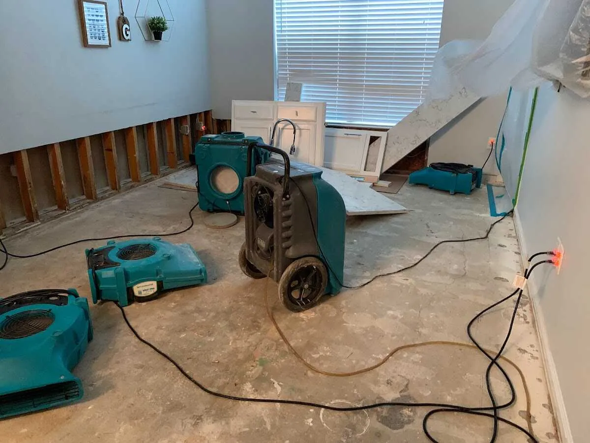 Dehumidifier in flood-cut room for Water Damage Restoration in Cedar City